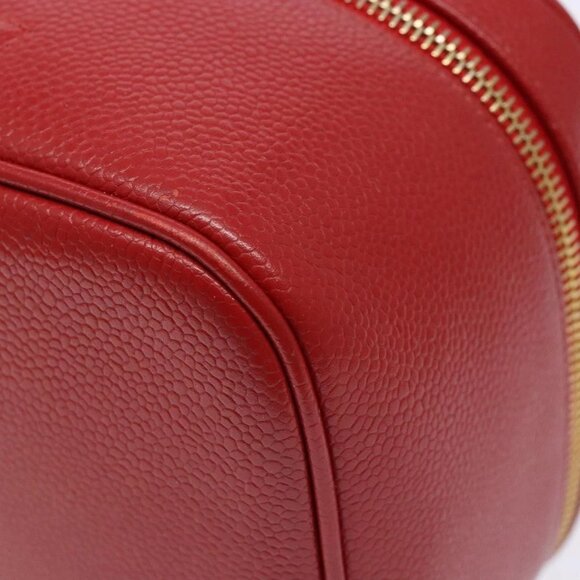 CHANEL Vanity COCO Mark Cosmetic Pouch Grained Calf Skin Red Gold CC Auth 141426 - Picture 5 of 16